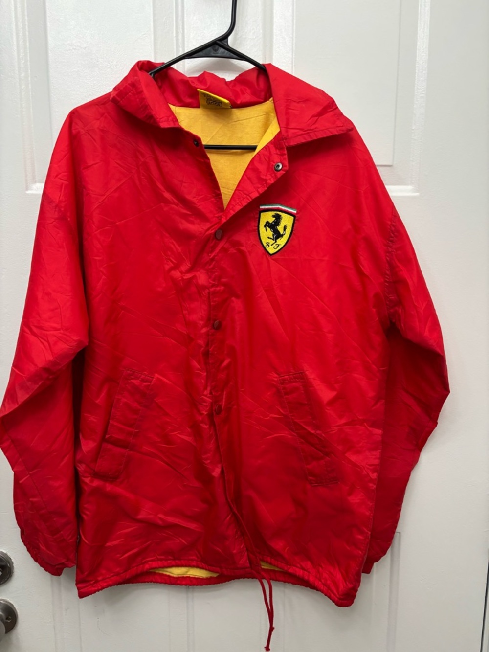 Vintage 1996 Ferrari Red Windbreaker with Yellow Lining and Shield Patch